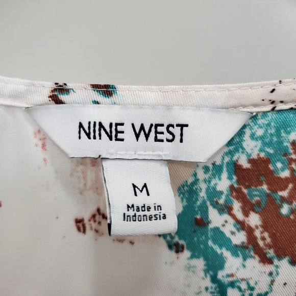 Nine West Womens White Abstract Artistic Splatter Long Sleeve Satin Peplum Top M - Picture 5 of 7